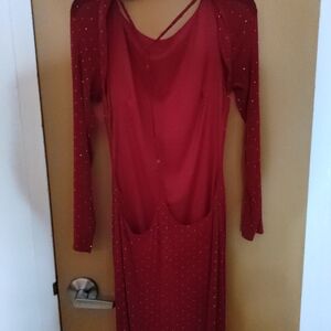 Fashion Nova Red Long-Sleeve Sparkle Maxi Dress